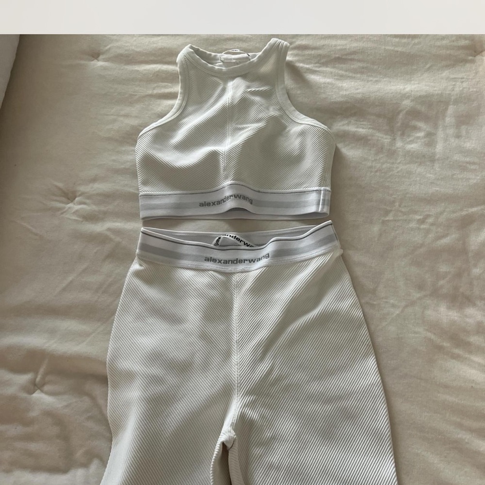 Alexander Wang Cream Ribbed Crop Top and Shorts